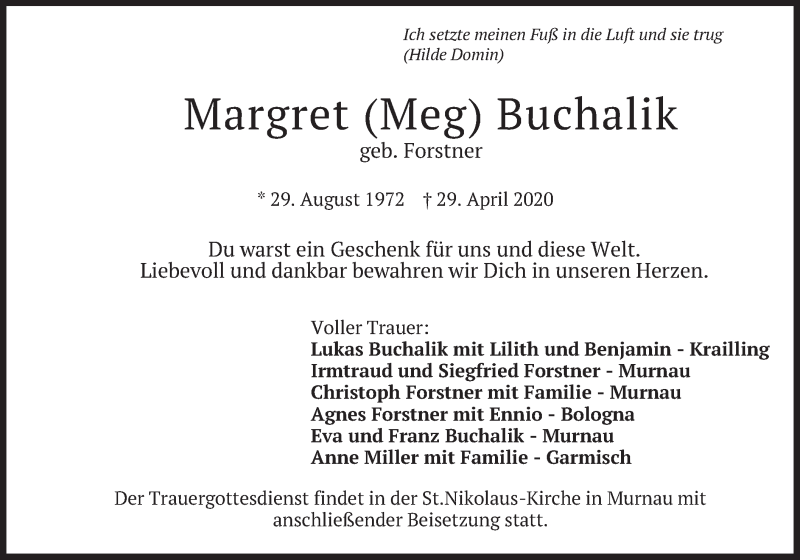  Traueranzeige für Margret Buchalik vom 05.05.2020 aus merkurtz
