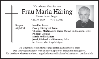 Traueranzeige von Maria Häring von merkurtz