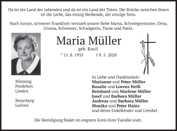 Traueranzeige von Maria Müller von merkurtz