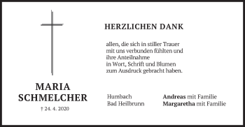 Traueranzeige von Maria Schmelcher von merkurtz