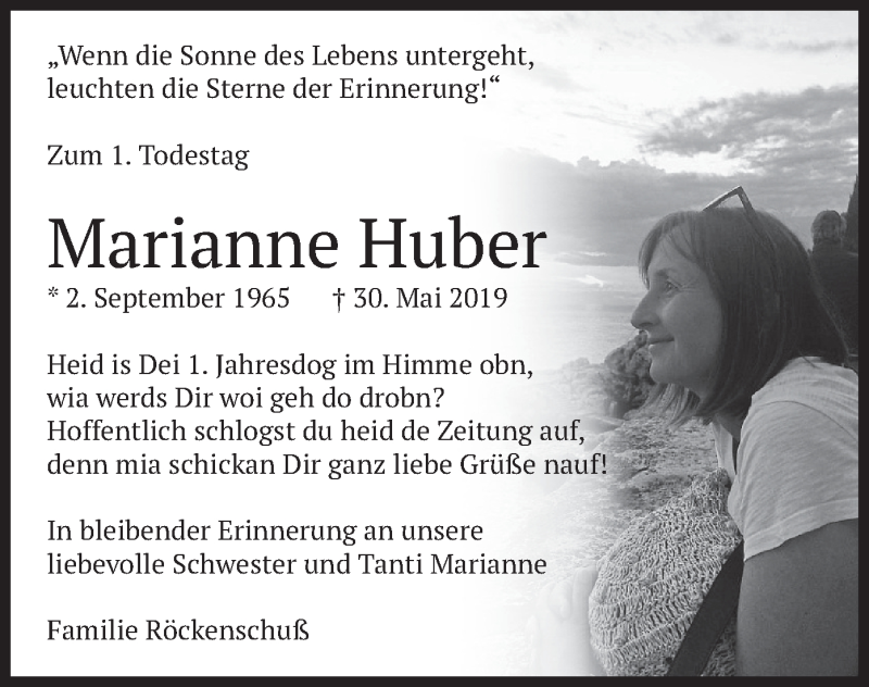  Traueranzeige für Marianne Huber vom 30.05.2020 aus merkurtz