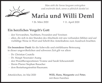 Traueranzeige von Maria und Willi Deml von merkurtz