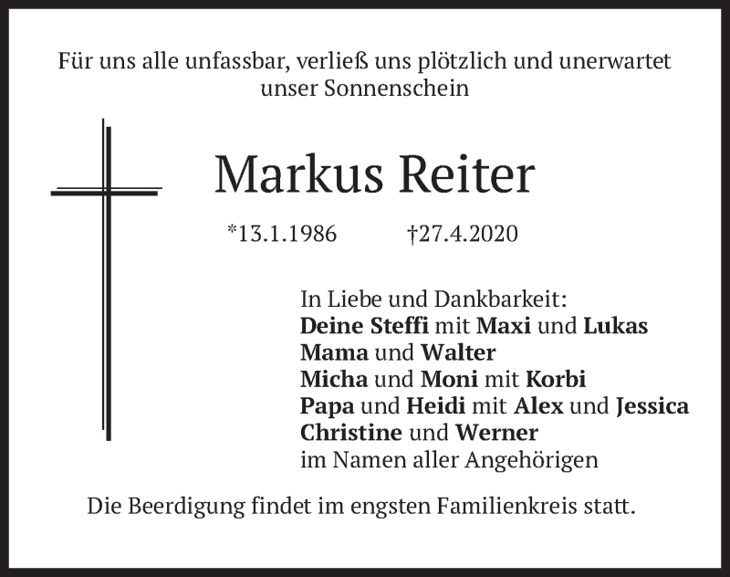  Traueranzeige für Markus Reiter vom 02.05.2020 aus merkurtz