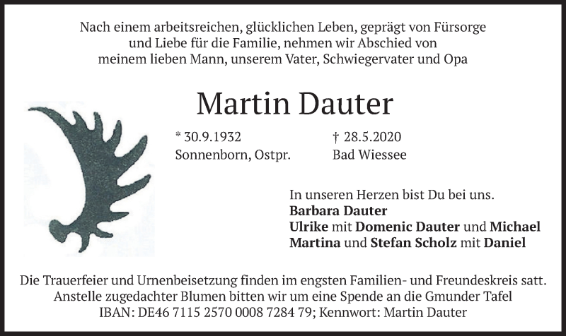  Traueranzeige für Martin Dauter vom 30.05.2020 aus merkurtz