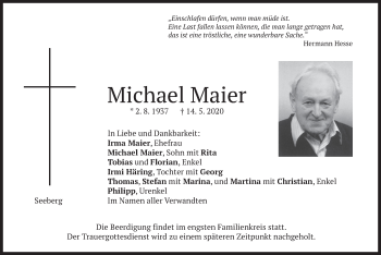 Traueranzeige von Michael Maier von merkurtz