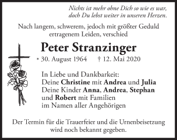 Traueranzeige von Peter Stranzinger