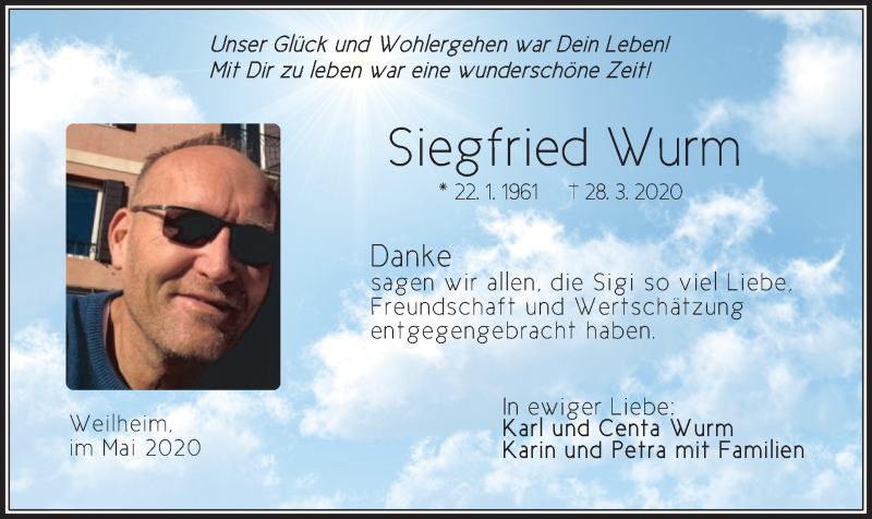  Traueranzeige für Siegfried Wurm vom 16.05.2020 aus merkurtz