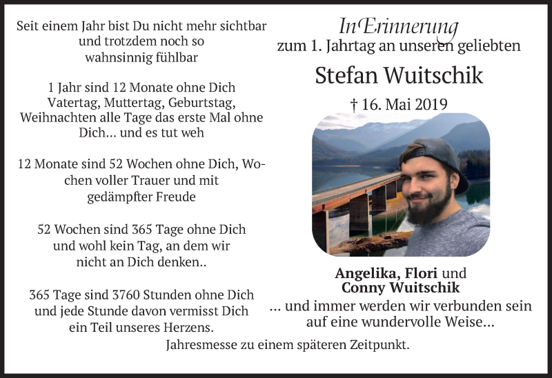  Traueranzeige für Stefan Wuitschik vom 16.05.2020 aus merkurtz