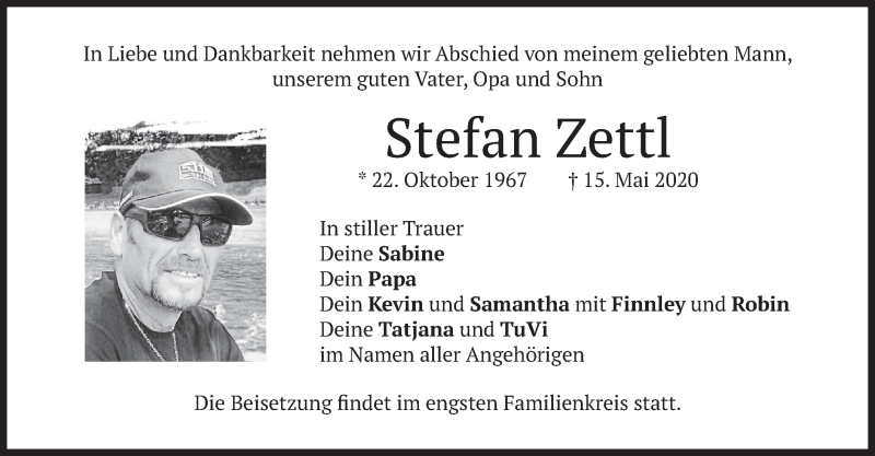  Traueranzeige für Stefan Zettl vom 23.05.2020 aus merkurtz