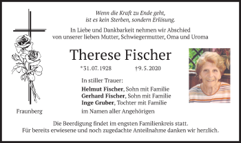 Traueranzeige von Therese Fischer von merkurtz