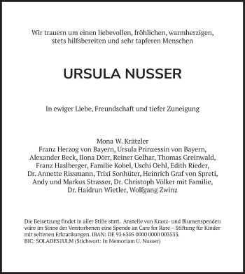 Traueranzeige von Ursula Nusser von merkurtz