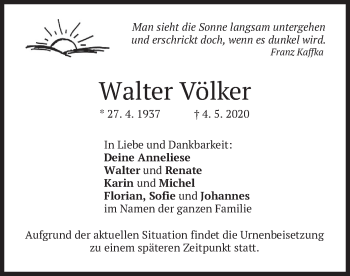 Traueranzeige von Walter Völker von merkurtz