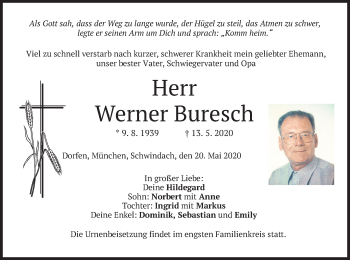 Traueranzeige von Werner Buresch von merkurtz