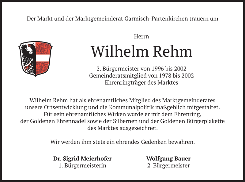  Traueranzeige für Wilhelm Rehm vom 02.05.2020 aus merkurtz