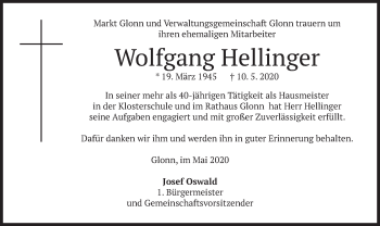 Traueranzeige von Wolfgang Hellinger