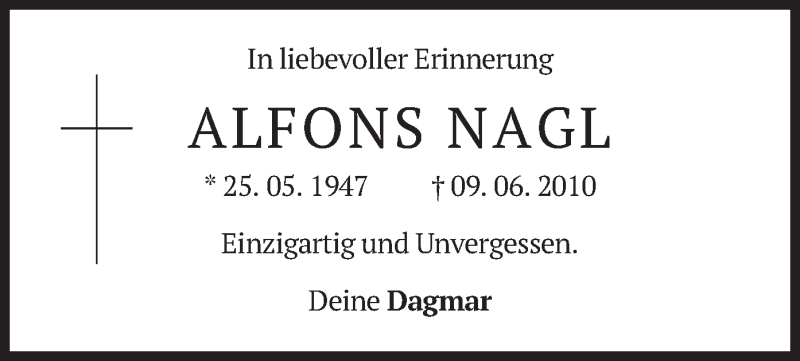  Traueranzeige für Alfons Nagl vom 09.06.2020 aus merkurtz