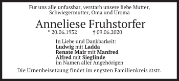 Traueranzeige von Anneliese Fruhstorfer von merkurtz