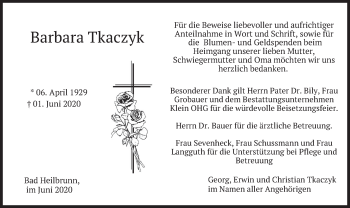 Traueranzeige von Barbara Tkaczyk von merkurtz