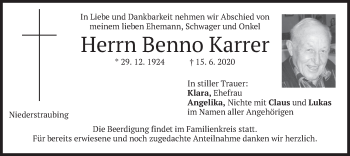 Traueranzeige von Benno Karrer von merkurtz