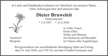 Traueranzeige von Dieter Bruweleit von merkurtz