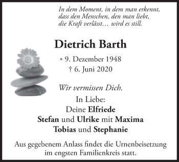 Traueranzeige von Dietrich Barth