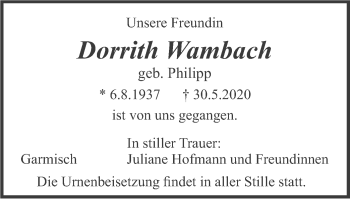 Traueranzeige von Dorrith Wambach von merkurtz