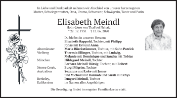 Traueranzeige von Elisabeth Meindl von merkurtz