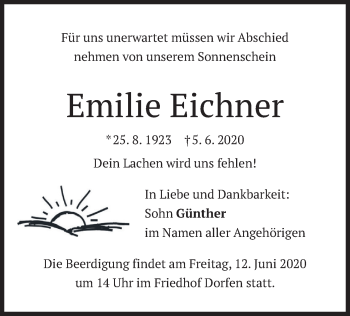 Traueranzeige von Emilie Eichner von merkurtz