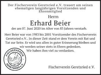 Traueranzeige von Erhard Beier von merkurtz