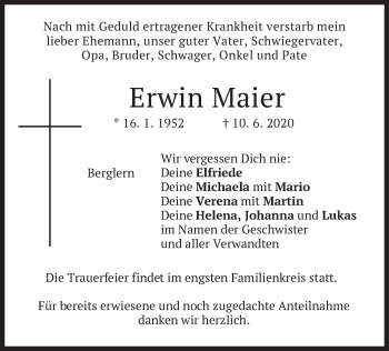 Traueranzeige von Erwin Maier von merkurtz