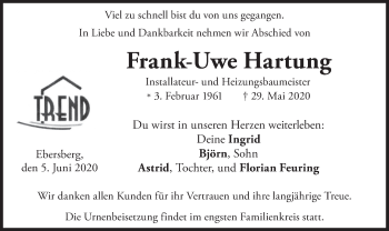 Traueranzeige von Frank-Uwe Hartung