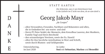 Traueranzeige von Georg Jakob Mayr von merkurtz