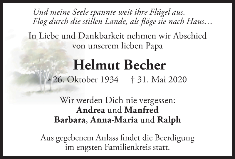  Traueranzeige für Helmut Becher vom 04.06.2020 aus merkurtz