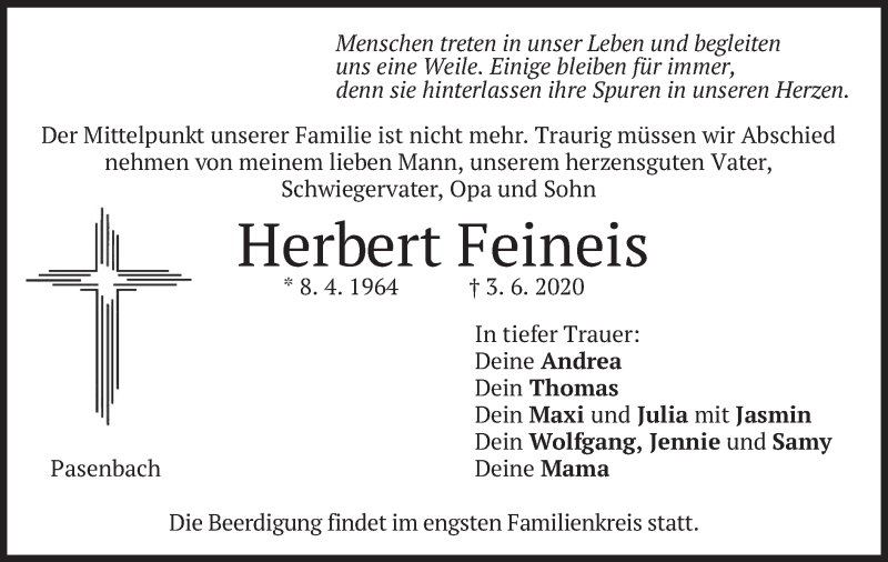  Traueranzeige für Herbert Feineis vom 06.06.2020 aus merkurtz