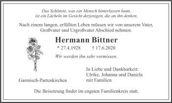 Traueranzeige von Hermann Bittner von merkurtz