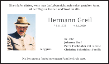 Traueranzeige von Hermann Greil von merkurtz