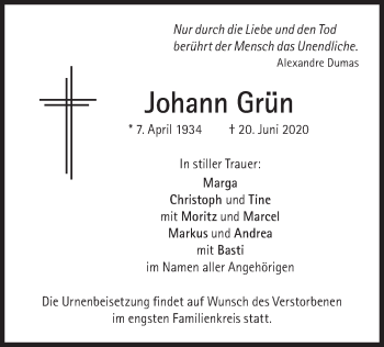 Traueranzeige von Johann Grün