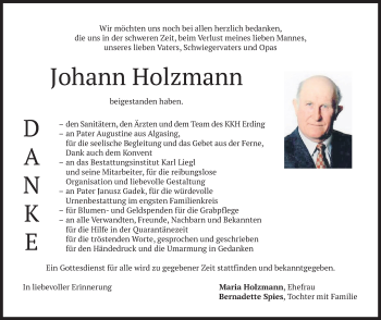 Traueranzeige von Johann Holzmann von merkurtz