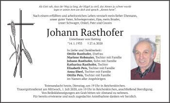 Traueranzeige von Johann Rasthofer von merkurtz