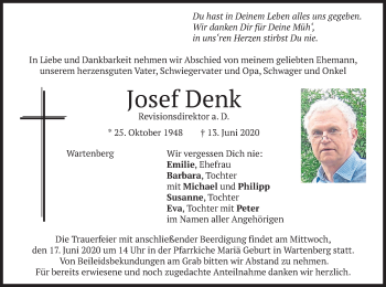 Traueranzeige von Josef Denk von merkurtz