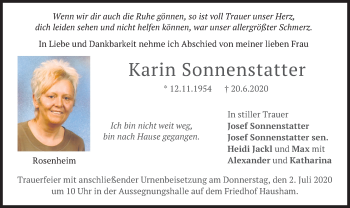 Traueranzeige von Karin Sonnenstatter von merkurtz