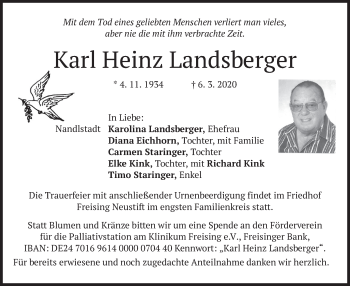 Traueranzeige von Karl Heinz Landsberger von merkurtz