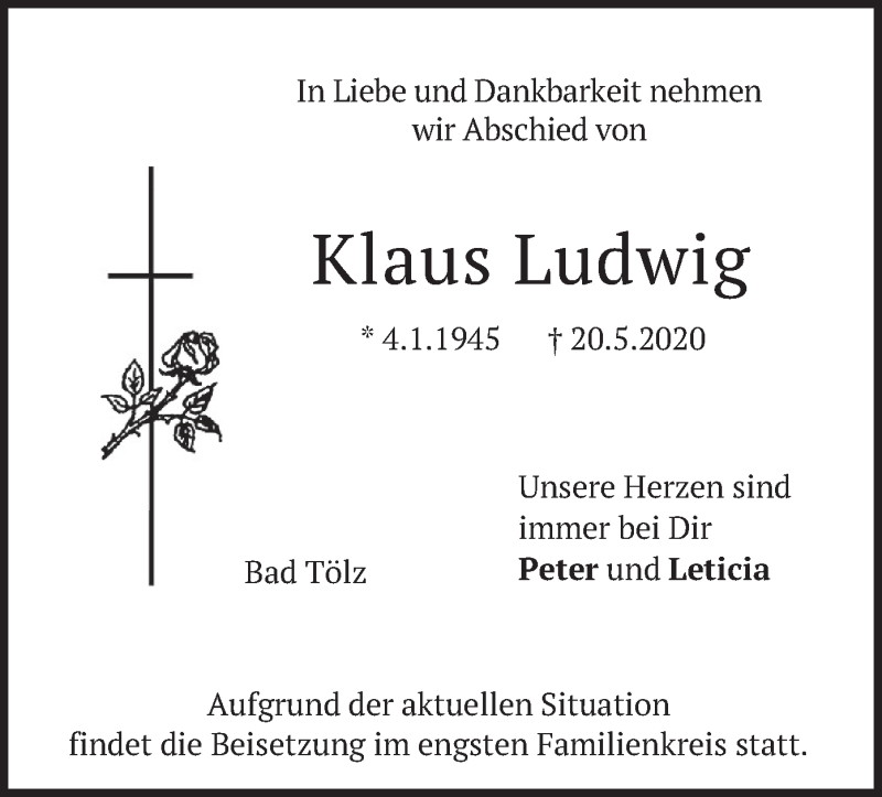  Traueranzeige für Klaus Ludwig vom 13.06.2020 aus merkurtz
