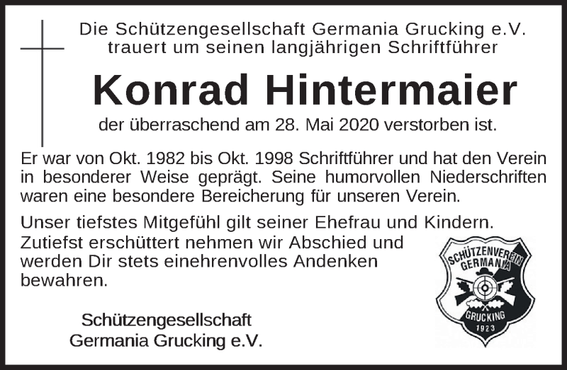  Traueranzeige für Konrad Hintermaier vom 02.06.2020 aus merkurtz