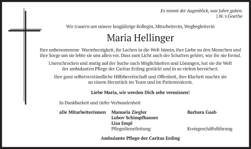  Traueranzeige für Maria Hellinger vom 18.06.2020 aus merkurtz