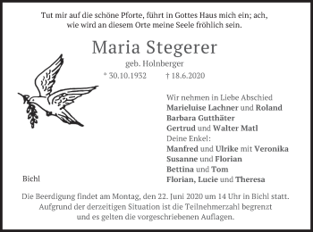 Traueranzeige von Maria Stegerer von merkurtz