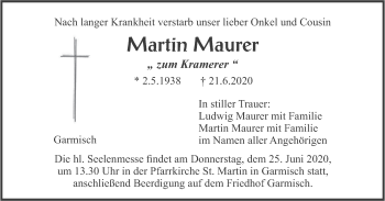 Traueranzeige von Martin Maurer von merkurtz