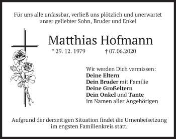 Traueranzeige von Matthias Hofmann von merkurtz