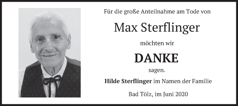  Traueranzeige für Max Sterflinger vom 27.06.2020 aus merkurtz