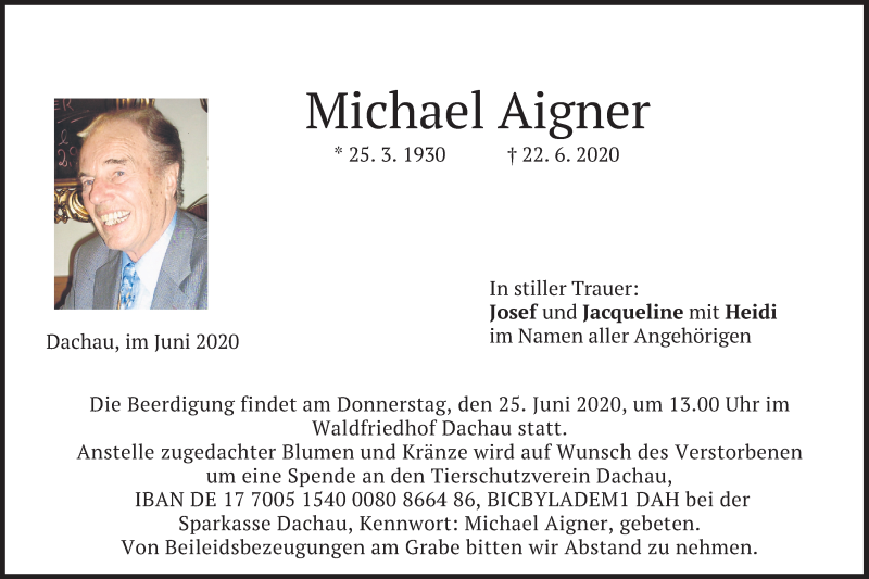  Traueranzeige für Michael Aigner vom 24.06.2020 aus merkurtz